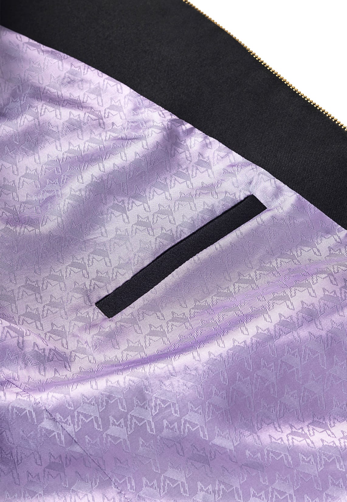 Belted black womens blazer with zip lilac lining