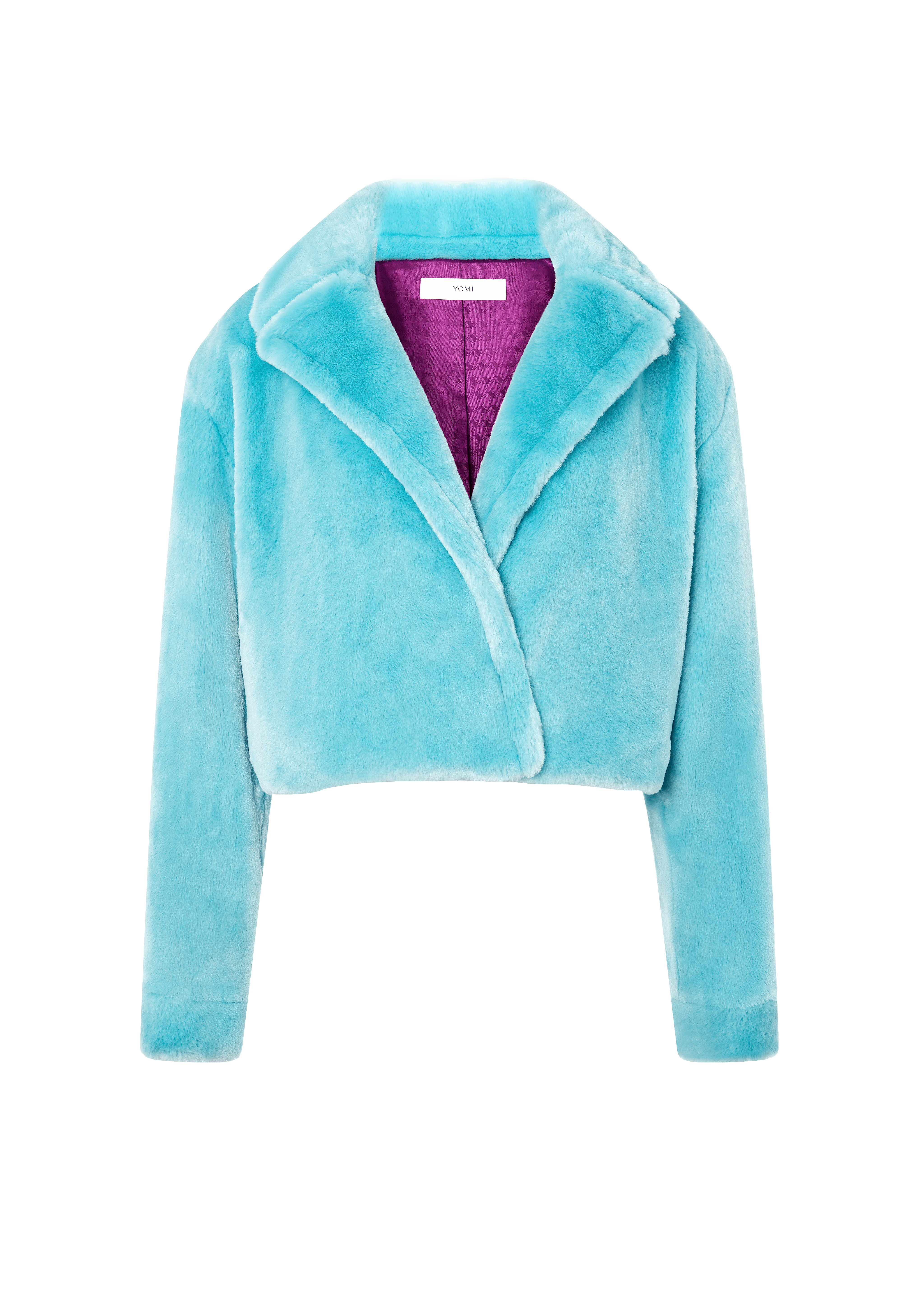 Blue Faux Fur Cropped Boxy Blazer